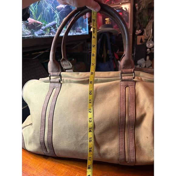 Saari Duffle Bag Madras Weekend Luggage Gym Military Green Brown Canvas Leather - Picture 11 of 12